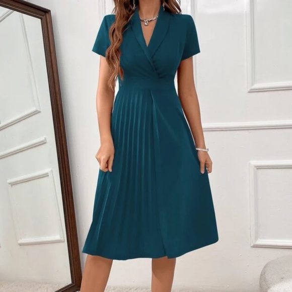 Clasi Solid Shawl Collar Wrap Detail Dress - Picture 2 of 5